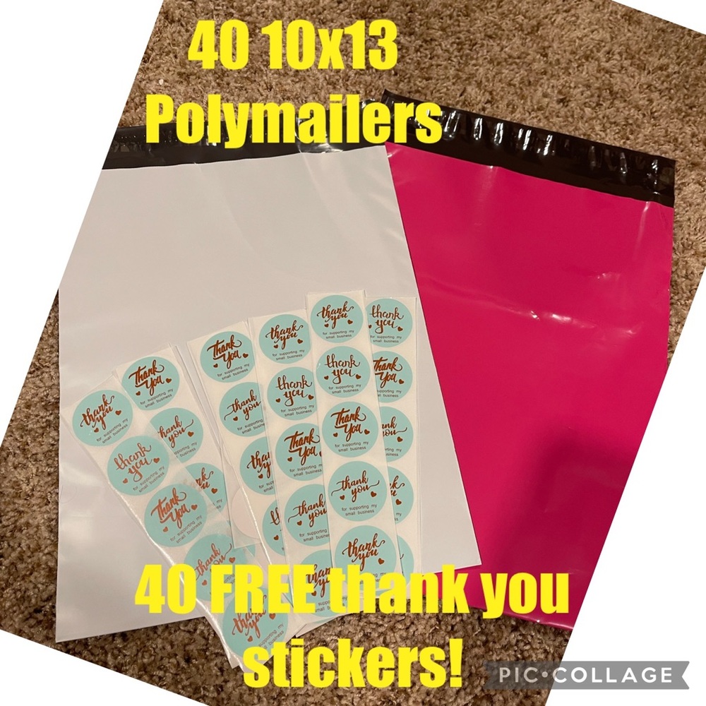 40 Polymailers 10x13 pink white set and 40 free thank you stickers
